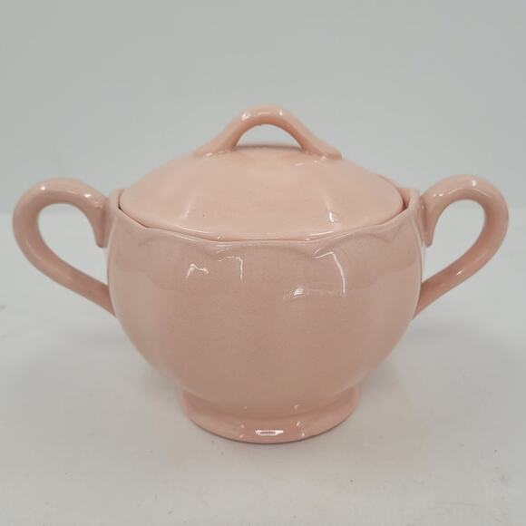 Grindley Peach Pink Vintage Sugar Jar Scalloped Edge Cottagecore Kitchen Decor - Picture 6 of 10